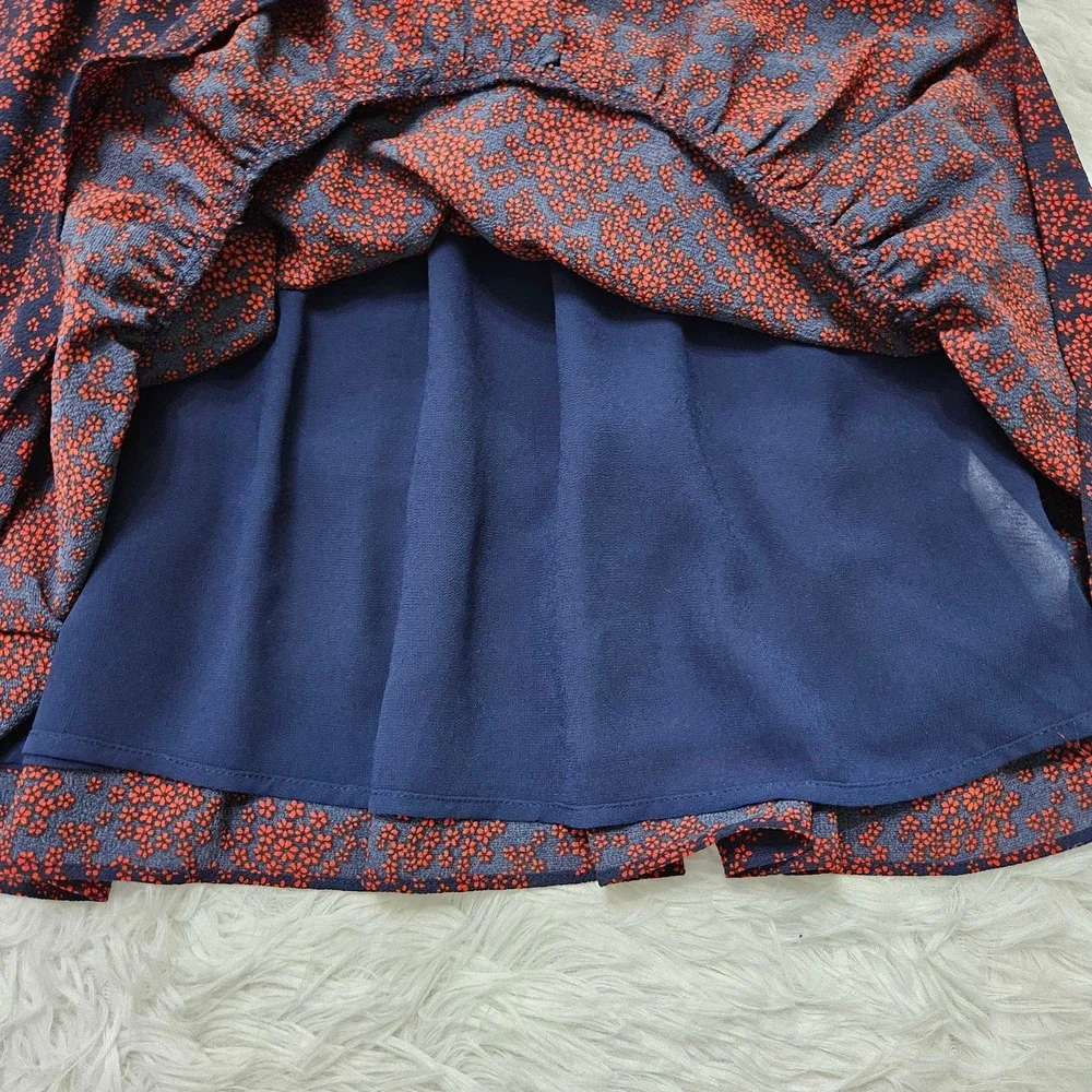 Michael Kors Navy Blue & Red Floral V-neck Long‎ Sleeve Layered Dress. Size P/2
